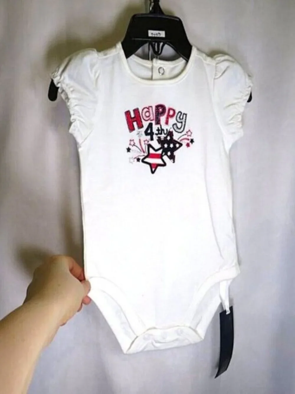 Jumping Beans Embroidered Happy 4th of July Bodysuit Baby Girl Size 6M Patriotic